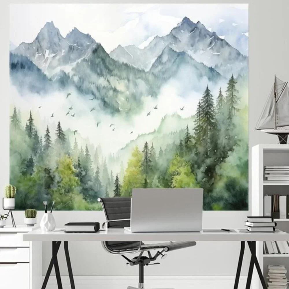 New Green Mountain Forest Nature Tapestry Wall Decor for Home or Room, 51x60In